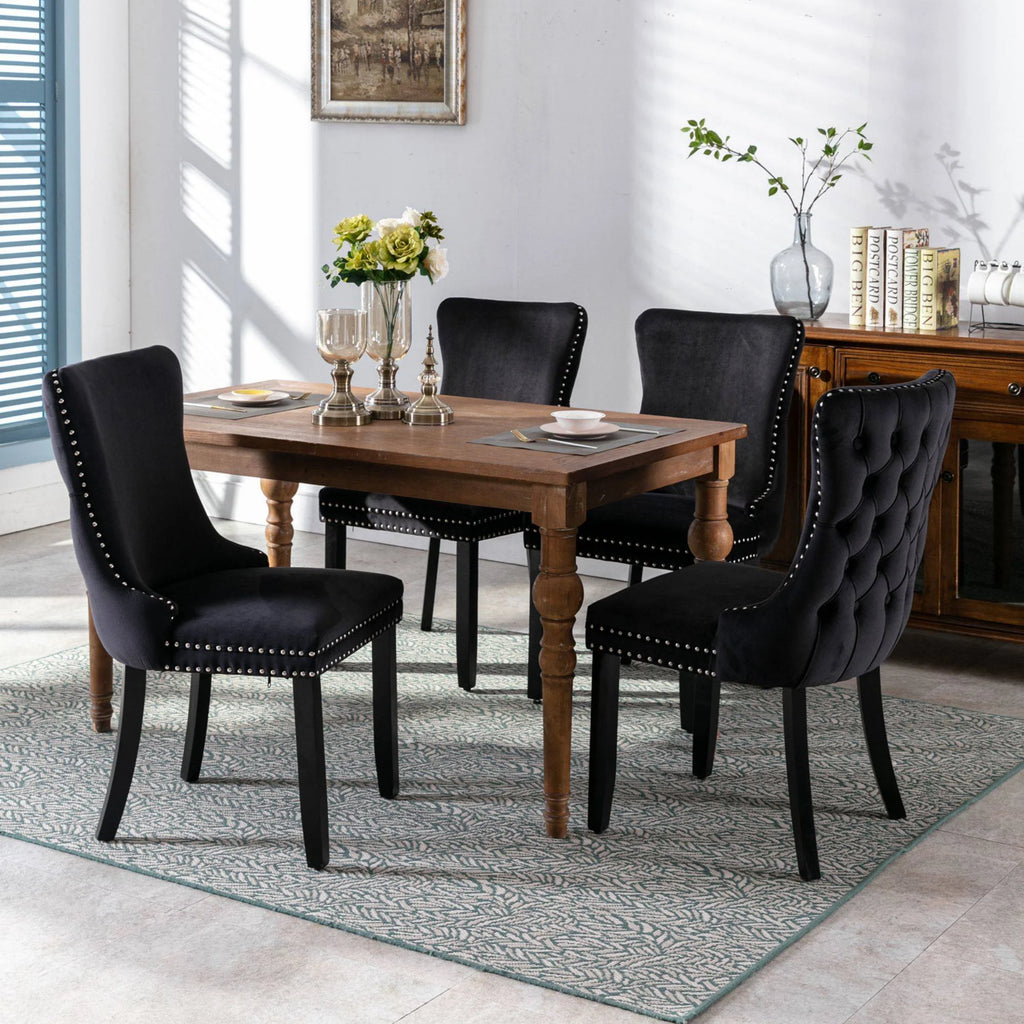 Button Tufted Upholstered Dining Chairs with Nailhead, Solid Wood Legs (Set of 2) U76960