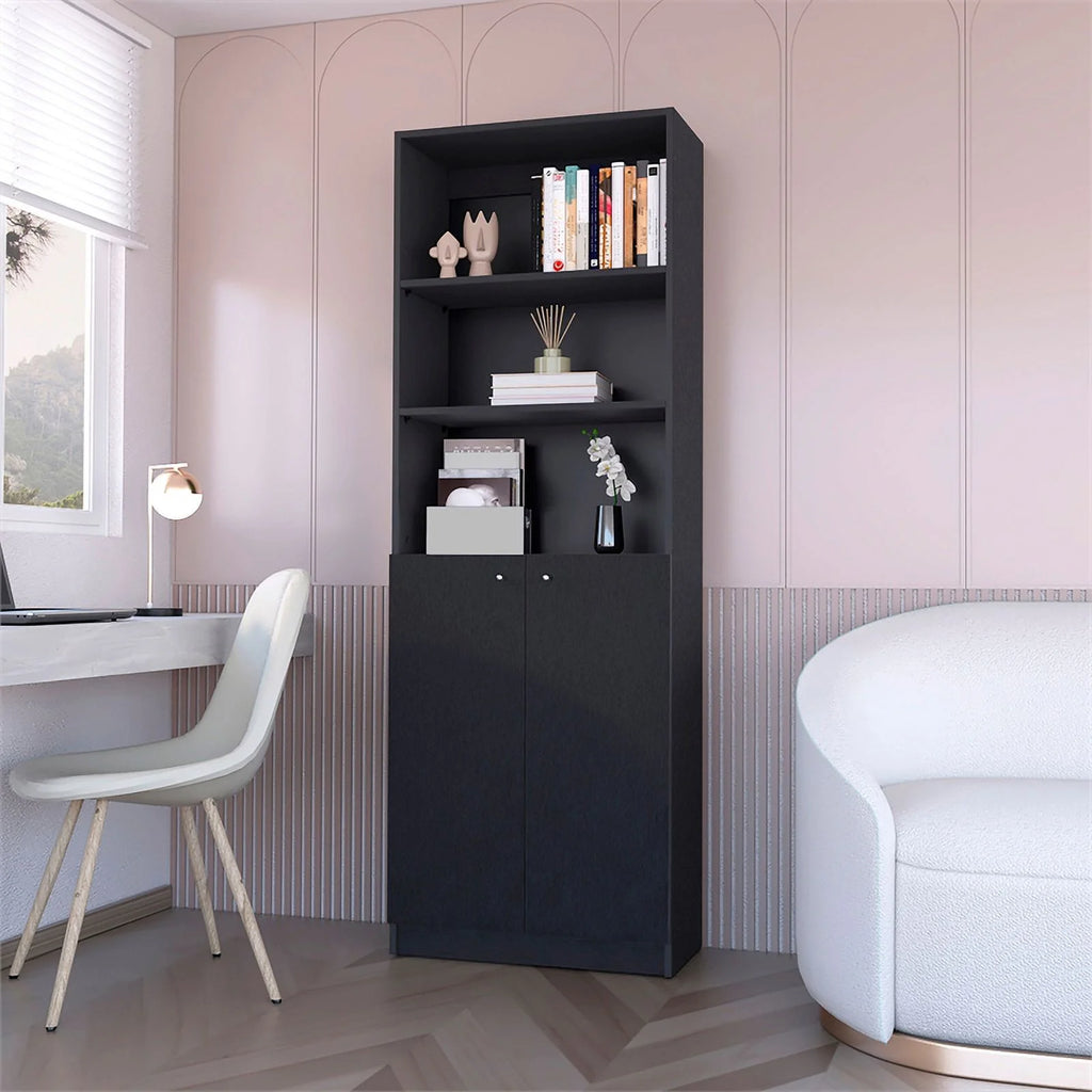 Black 2 Door Engineered Wood Bookcase Set of 2 N56840