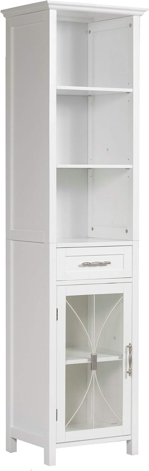 White Linen Cabinet with 1 Drawer and 3 Open Shelves T903819
