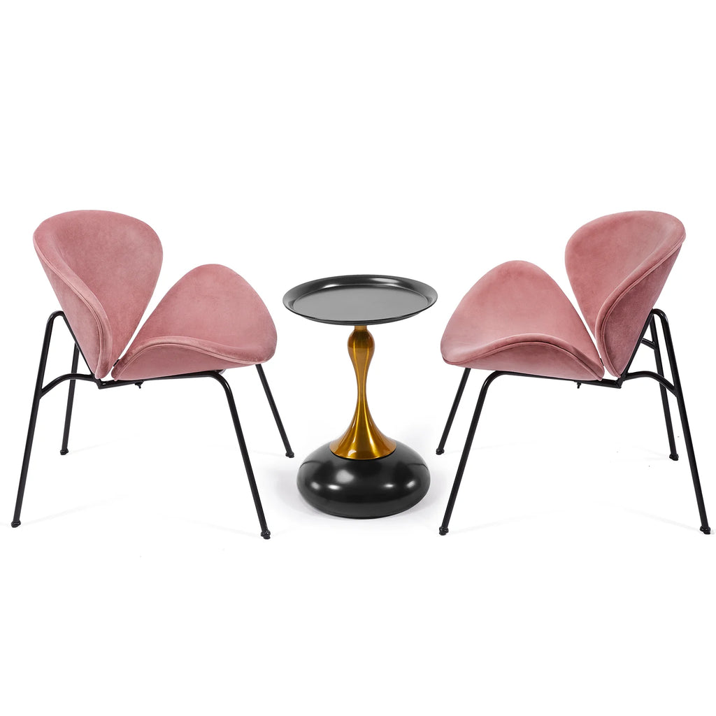 Velvet Accent Chair Set of 2 with End Table (Pink) C275232