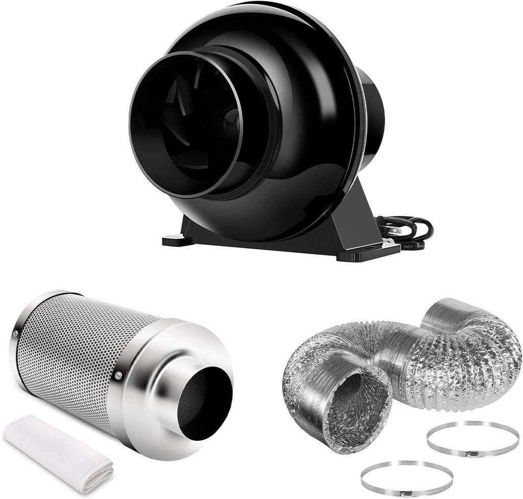 4 Inch 195 CFM Inline Circulation Vent Blower and Air Carbon Filter 8 Feet Ducting Combo, Pack of 2 Q12345