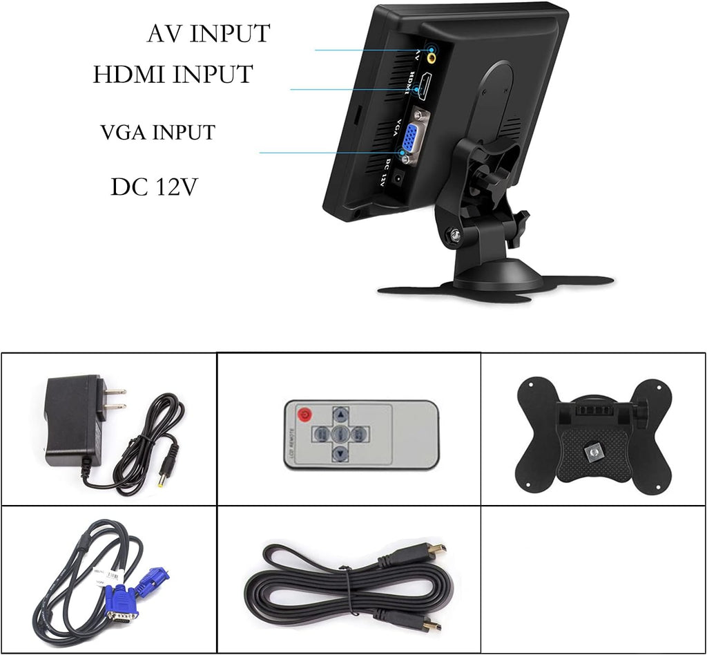 7 inch Portable HDMI Monitor 1080P VGA LCD Mini Screen 1024x600 with Speakers W412
