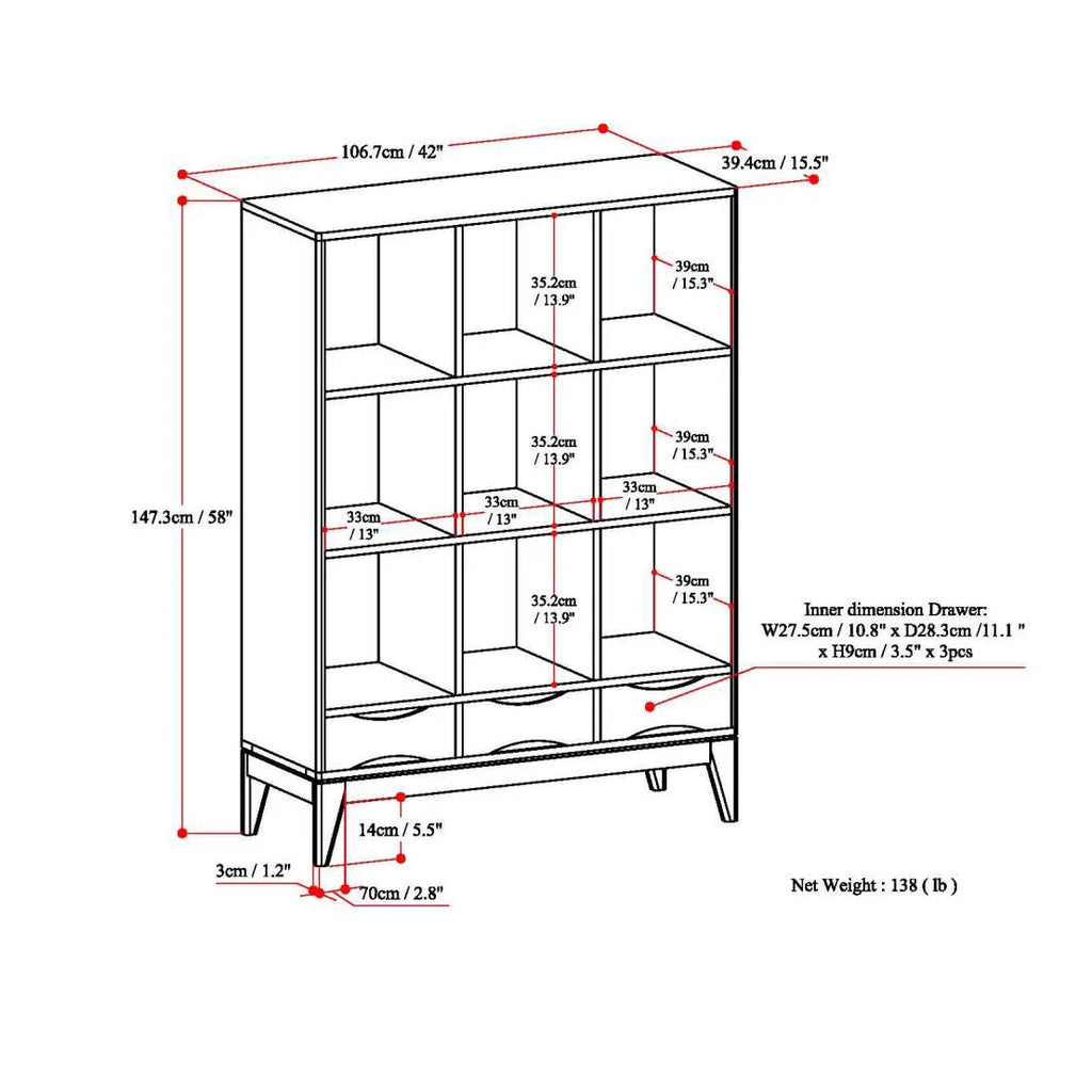 Teak Brown Solid Hardwood Cube Storage Bookcase with Drawers X89056