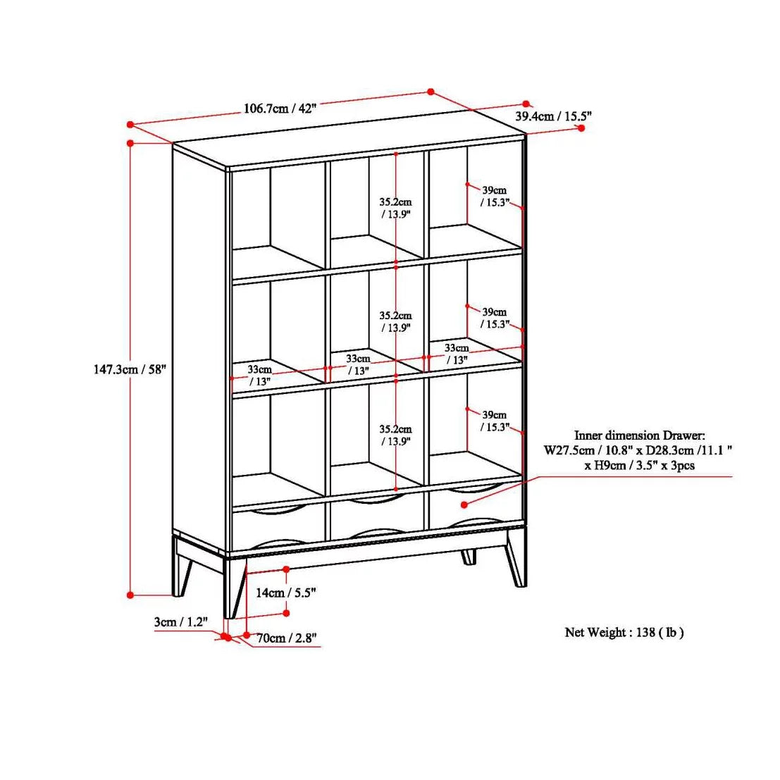 Teak Brown Solid Hardwood Cube Storage Bookcase with Drawers X89056
