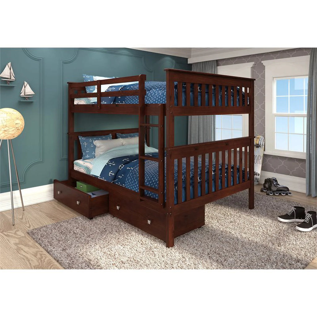 Full Over Solid Wood Bunk Bed with Drawers P447