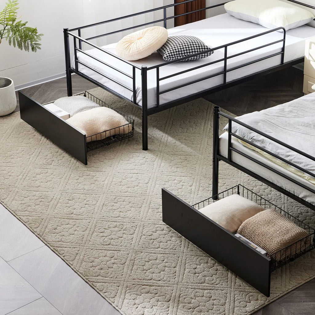 Black Twin Over Twin Iron Convertible Bunk Bed with 2 Storage Drawers B5482