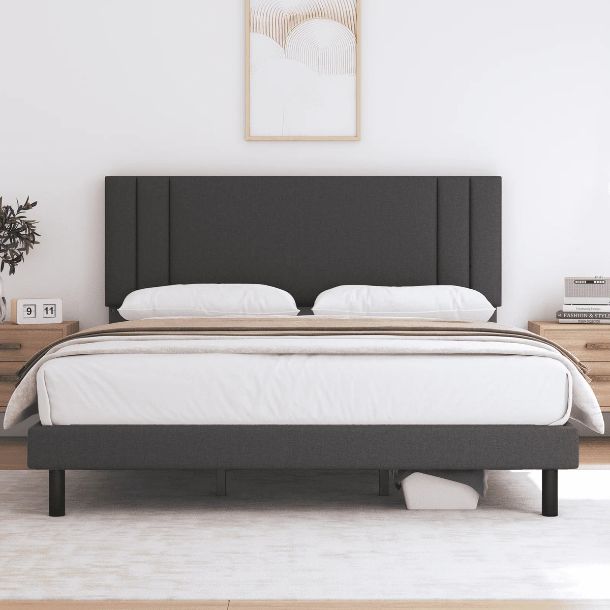 Queen Size Fabric Upholstered Platform Bed Frame S2197