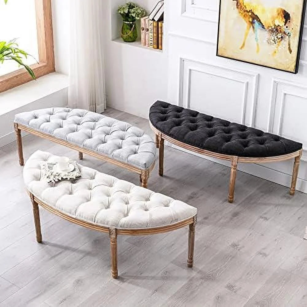 55" Beige Tufted Halfmoon Entryway Bench C737244