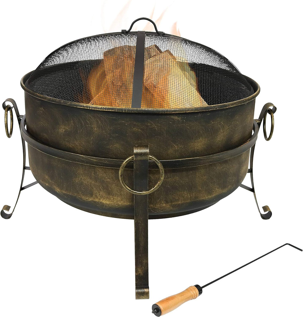 24-Inch Wood-Burning Fire Pit with Spark Screen, Poker, and Grate R544