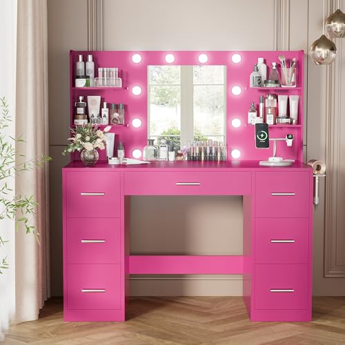 Pure White Vanity Desk with Mirror and 7 Drawers O9028