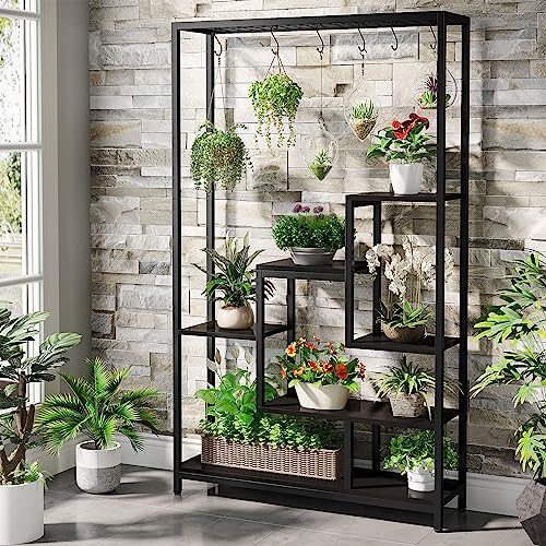 5-Tier Tall Metal Plant Stand, 70.9”, Black R100603