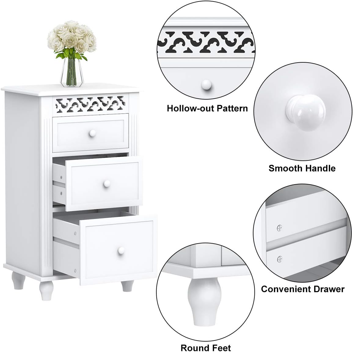 White 3 Drawer Wood Storage Cabinet L96875