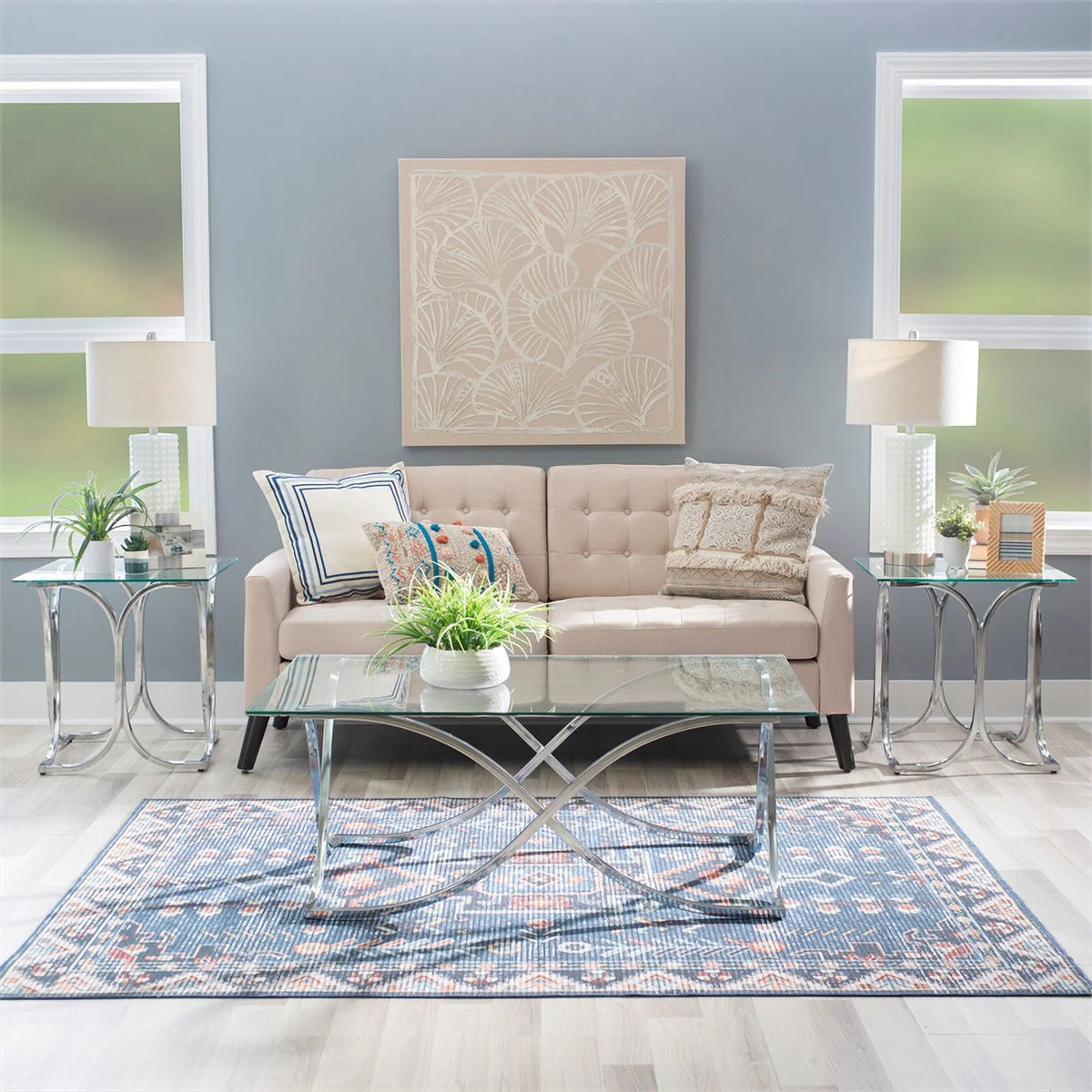 Glass Coffee and 2 End Table Set with Twisted Legs C111971