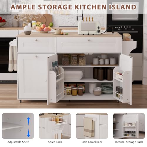 White Rolling Kitchen Island with Storage F20207