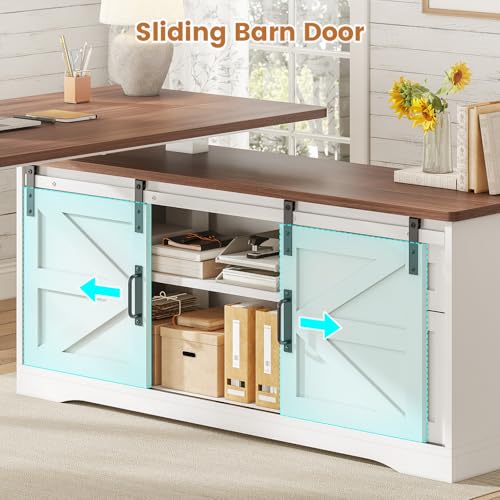 Black L Shaped Standing Desk with Storage Drawers and Power Outlets U916756