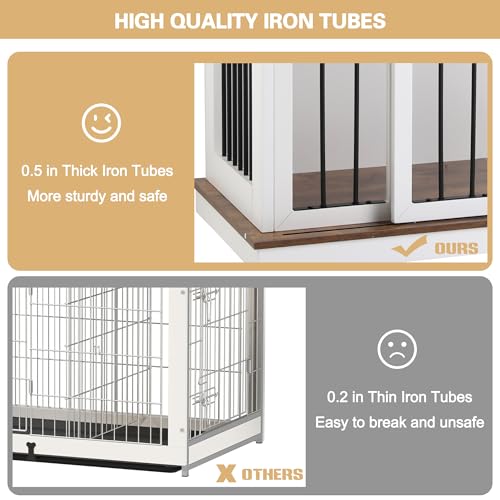 Black 72''W*24''D*35''H Wooden Dog Crate with Room Divider & 3 Drawer Double Doors W722993