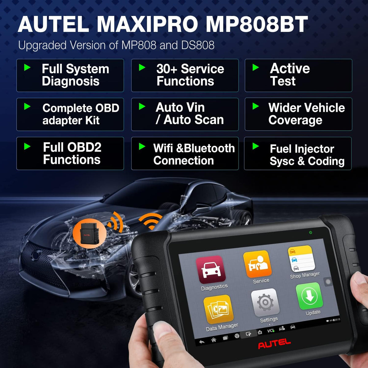 Autel Scanner MaxiPRO MP808BT PRO, OBD2 Bi-Directional Control Scan Tool with Bonus Adaptor Kit, Full Diagnostics, 31+ Services R831
