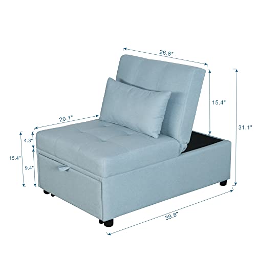 Green Sleeper Chair Sofa Bed with Adjustable Backrest and Lumbar Pillow V3548