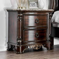 Brown Traditional Wood Carved Marble Nightstand R534