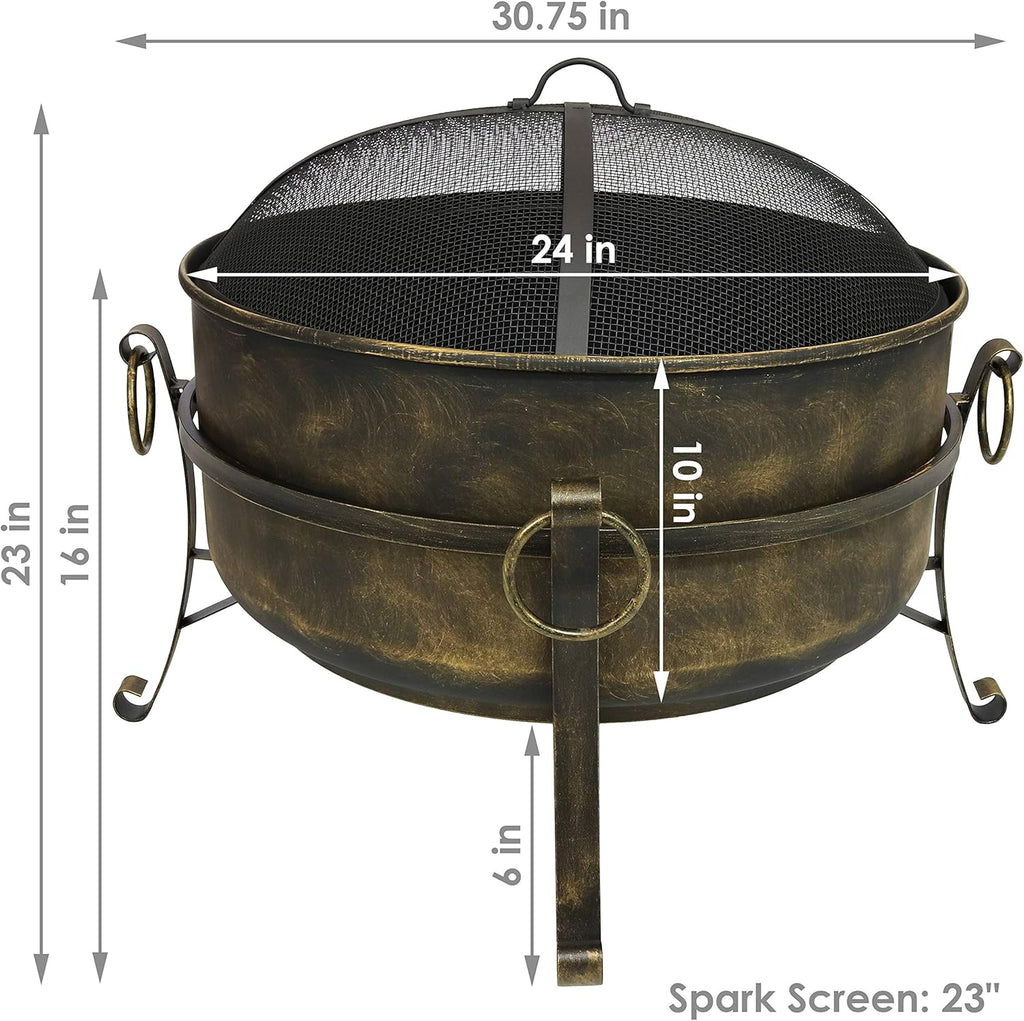 24-Inch Wood-Burning Fire Pit with Spark Screen, Poker, and Grate R544