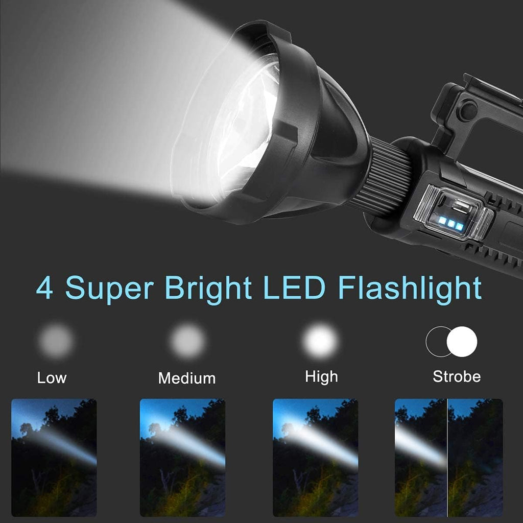 Rechargeable LED Spotlight Flashlights 90000 Lumens XHP90.2 Super Bright Searchlight with 4 Modes IPX5 Waterproof Large Flashlight with Tripod B21397