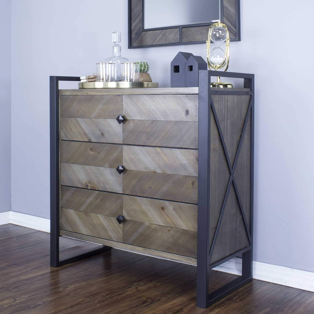 Natural and Turquoise Metal Wood MDF Accent Cabinet with 3 Drawers X64456