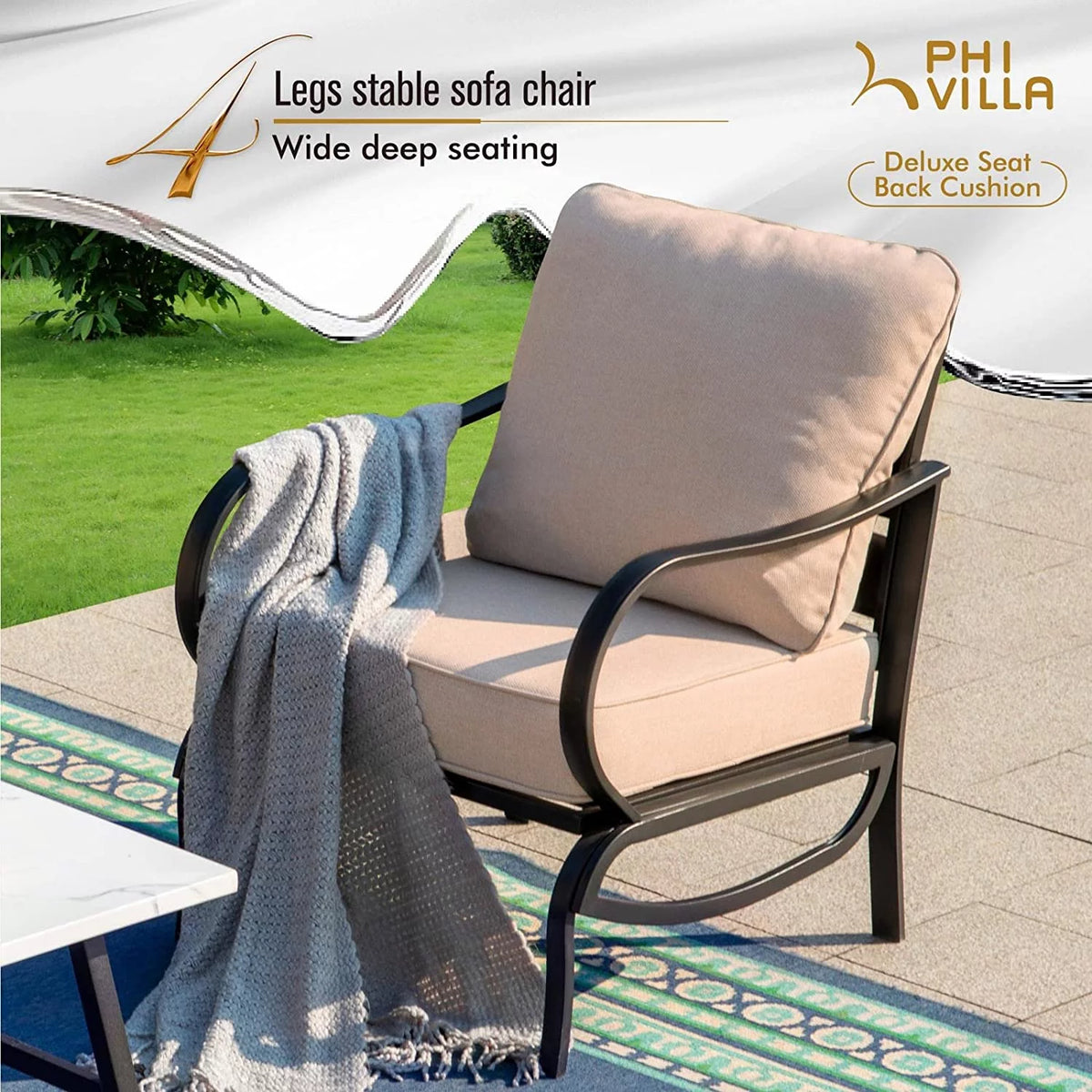 4 Piece Metal Patio Conversation Set with Sofa Chairs and Seating Bench X534200