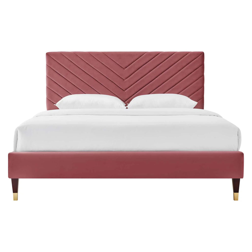 Queen Size Pink Velvet Platform Bed Frame F5652