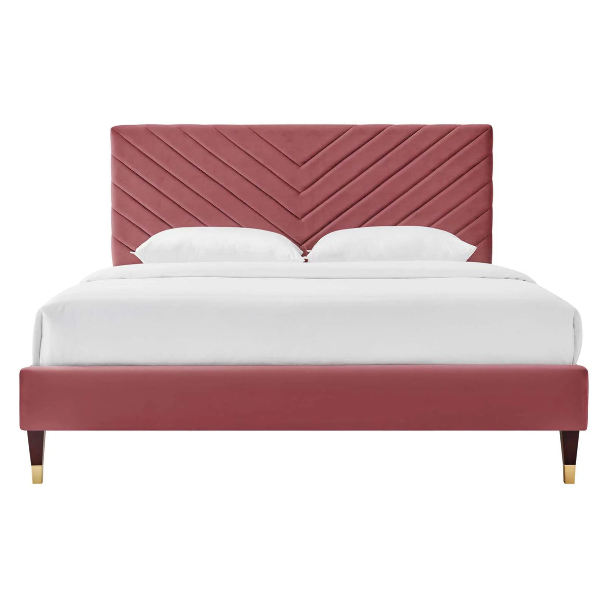 Queen Size Pink Velvet Platform Bed Frame F5652