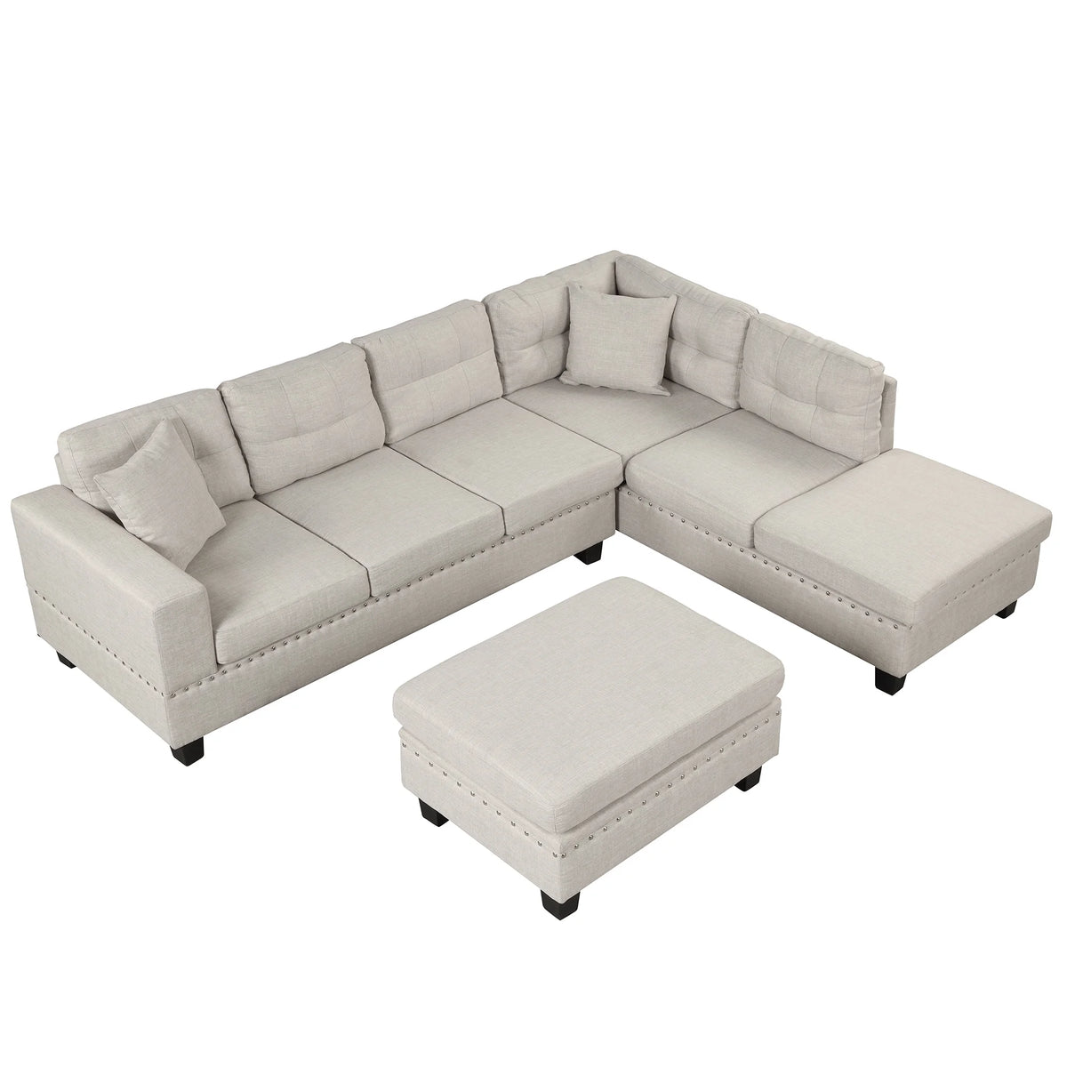 Light Gray Sectional Sofa with Storage Ottoman and Cup Holder O628309