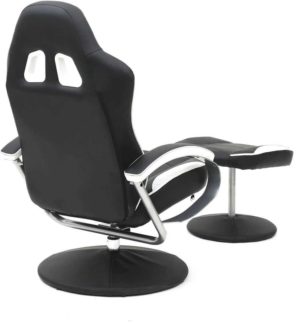 Black PU Racing Recliner Chair Set with Ottoman R506
