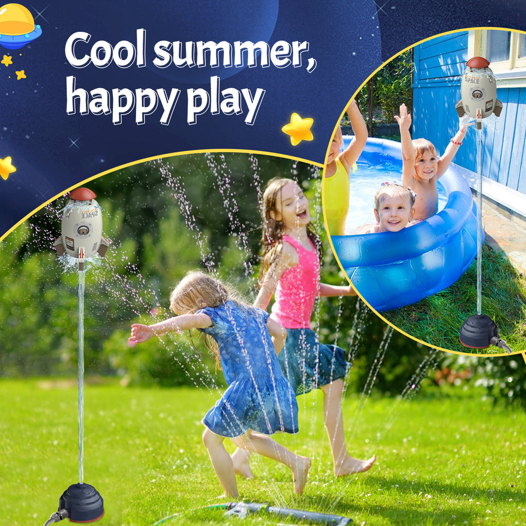 Rocket Outdoor Water Toys Sprinkler 360-Degree Rotation Attaches to Garden Hose L587