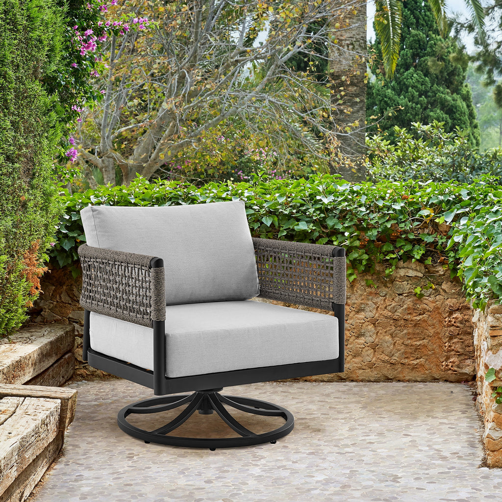 Black Aluminum Grey Rope Swivel Rocking Chair with Cushions S339003