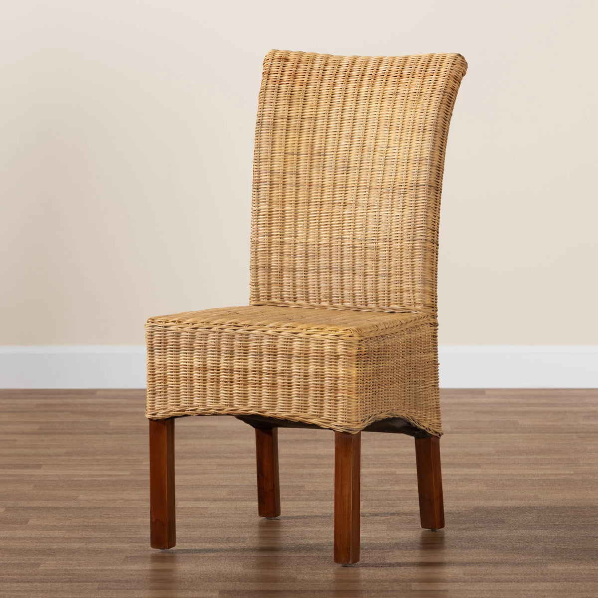Natural Rattan and Mahogany Wood Dining Chair S590