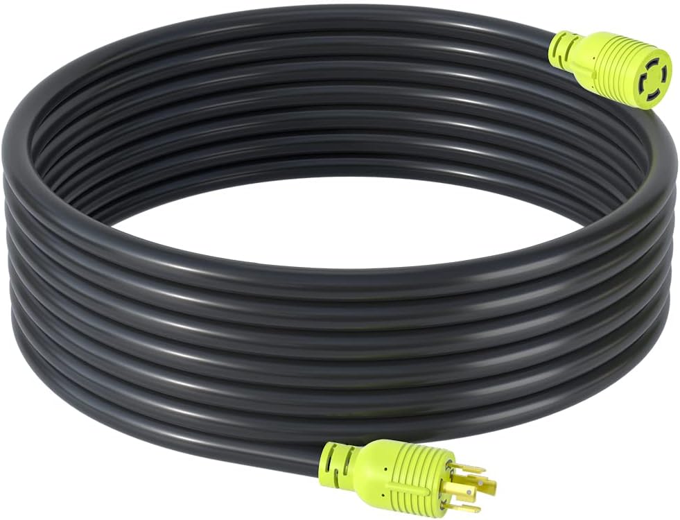 4 Prong 30 Amp Generator Extension Cord, NEMA L14-30P/L14-30R 10 Gauge SJTW, Twist Lock Plug, 125/250V, 30Amp 7500W, 25FT, Pack of 2 A9913
