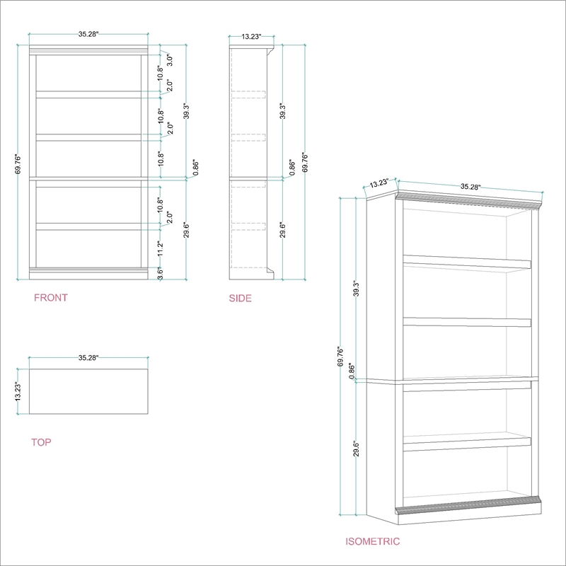 5 Shelf Bookcase in Salt Oak J458
