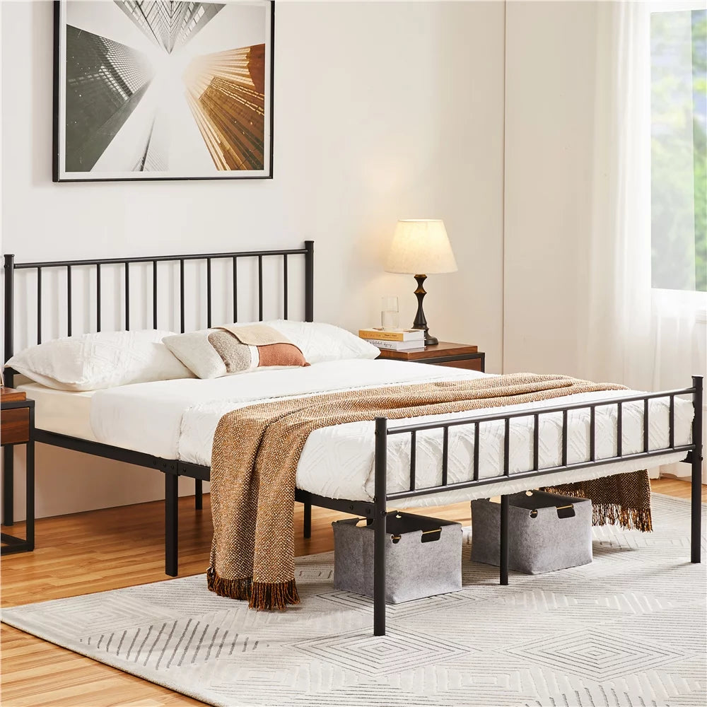 Queen Metal Bed Frame with Spindle Headboard and Footboard J932023
