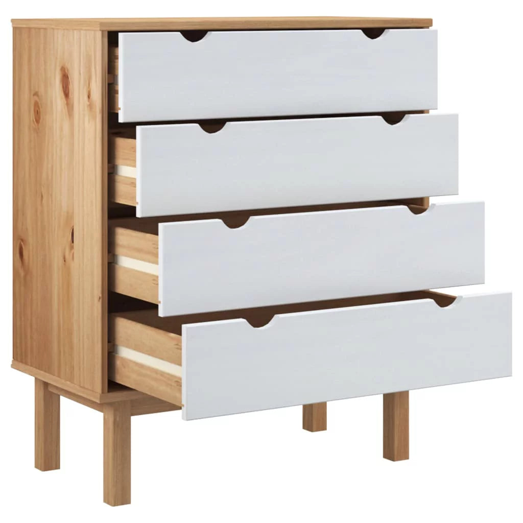 Brown&White Solid Wood Pine Drawer Cabinet V7641
