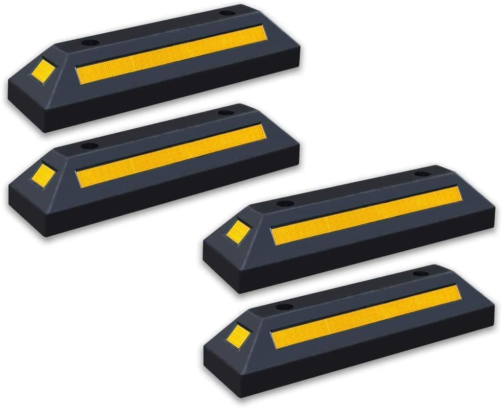 Black Rubber Parking Curb with Yellow Reflective Stripes, 4 Pack K85531