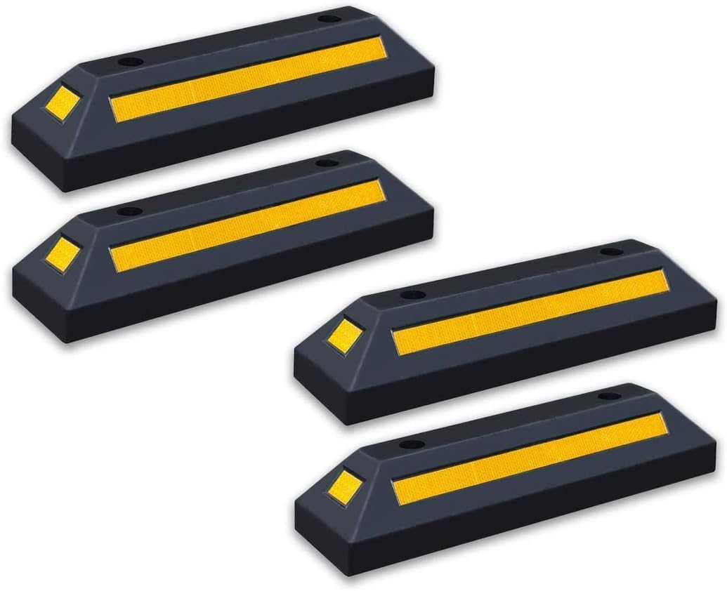 Black Rubber Parking Curb with Yellow Reflective Stripes, 4 Pack K85531