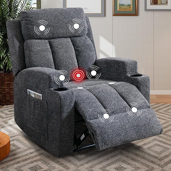 Manual Recliner Chair with Massage and Heat Gray W682