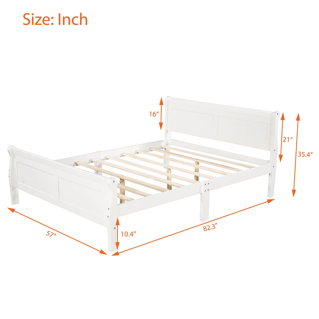 White Full Size Platform Bed Frame with Wood Headboard and Footboard N51747