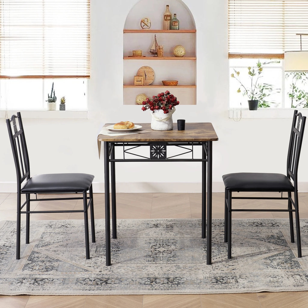 3-Piece Dining Table Set with 2 Black Chairs V724