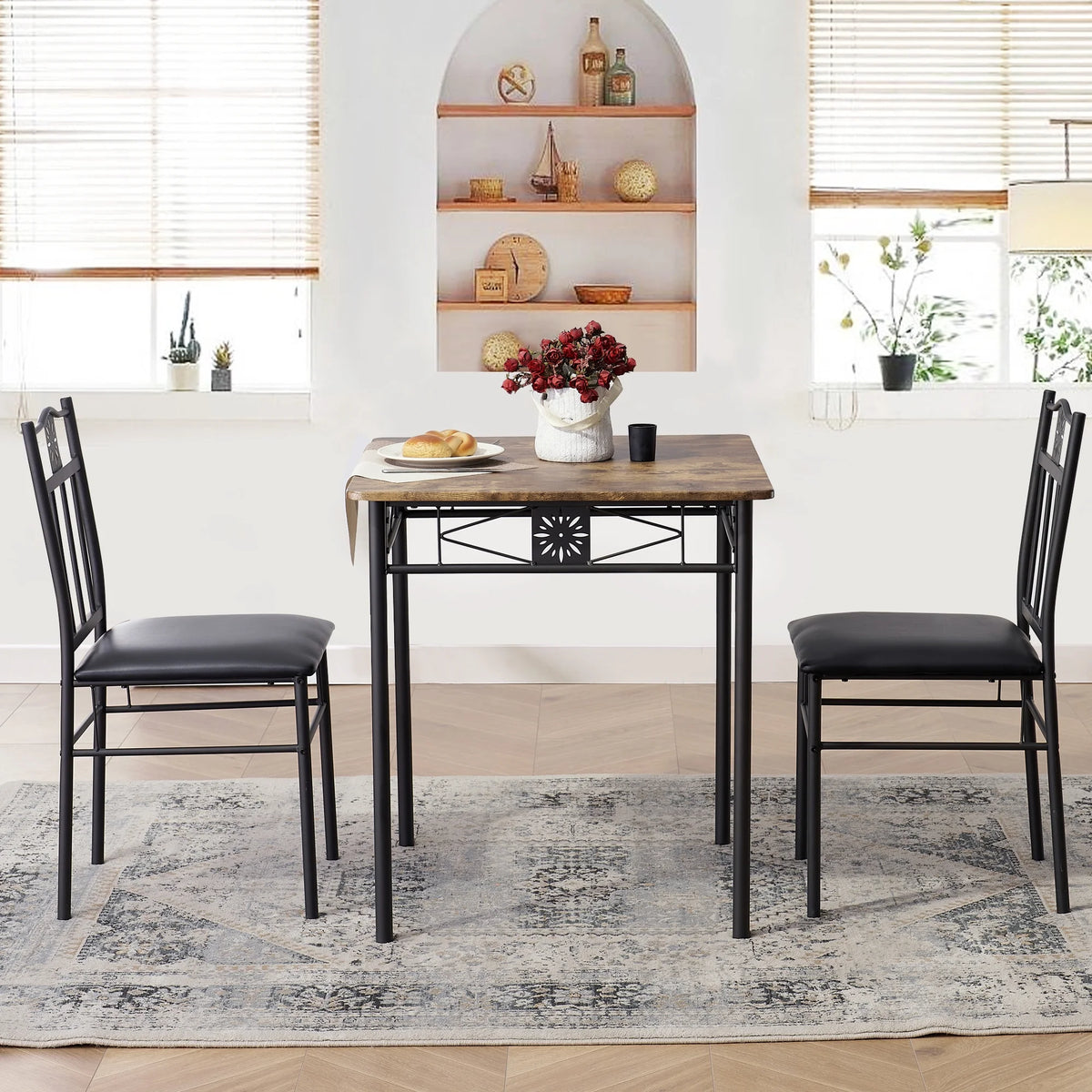 3-Piece Dining Table Set with 2 Black Chairs V724