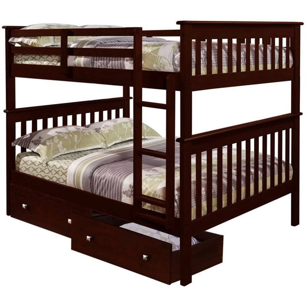 Full Over Solid Wood Bunk Bed with Drawers P447