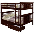 Full Over Solid Wood Bunk Bed with Drawers P447