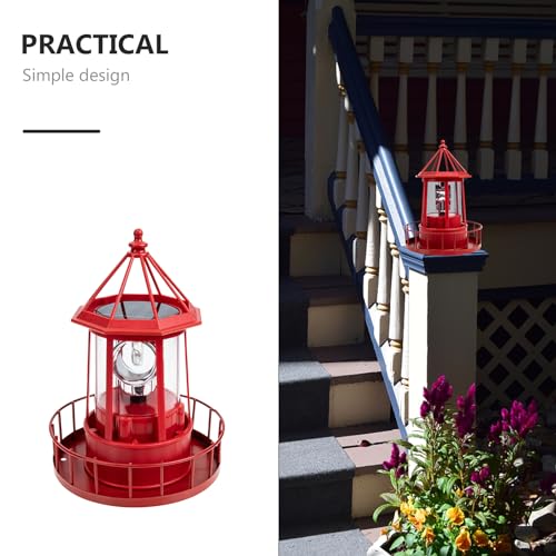 Red Solar Powered Rotating Lighthouse Lamp E95471