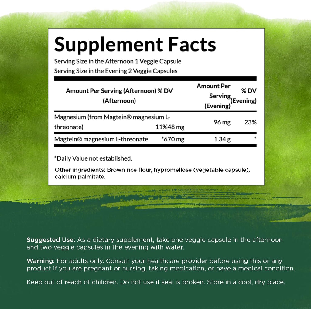 Magnesium L-Threonate Mineral Supplement 90 Veggie Capsules K553053