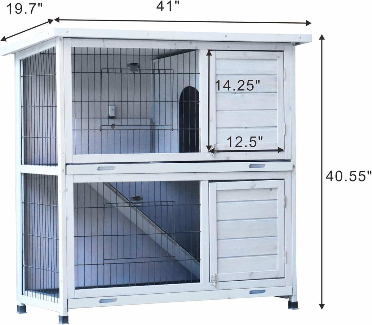 White 2-Story Large Rabbit Hutch with 2 Removable No-Leak Trays M96958