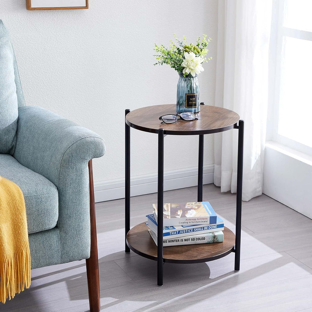 White Marble 2-Tier Square Side End Table with Storage Shelf X33120